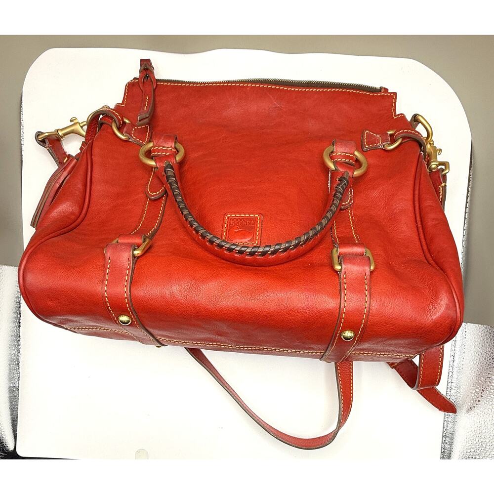 Dooney & Bourke Florentine satchel red Italian leather brushed brass hardware - Picture 6 of 12